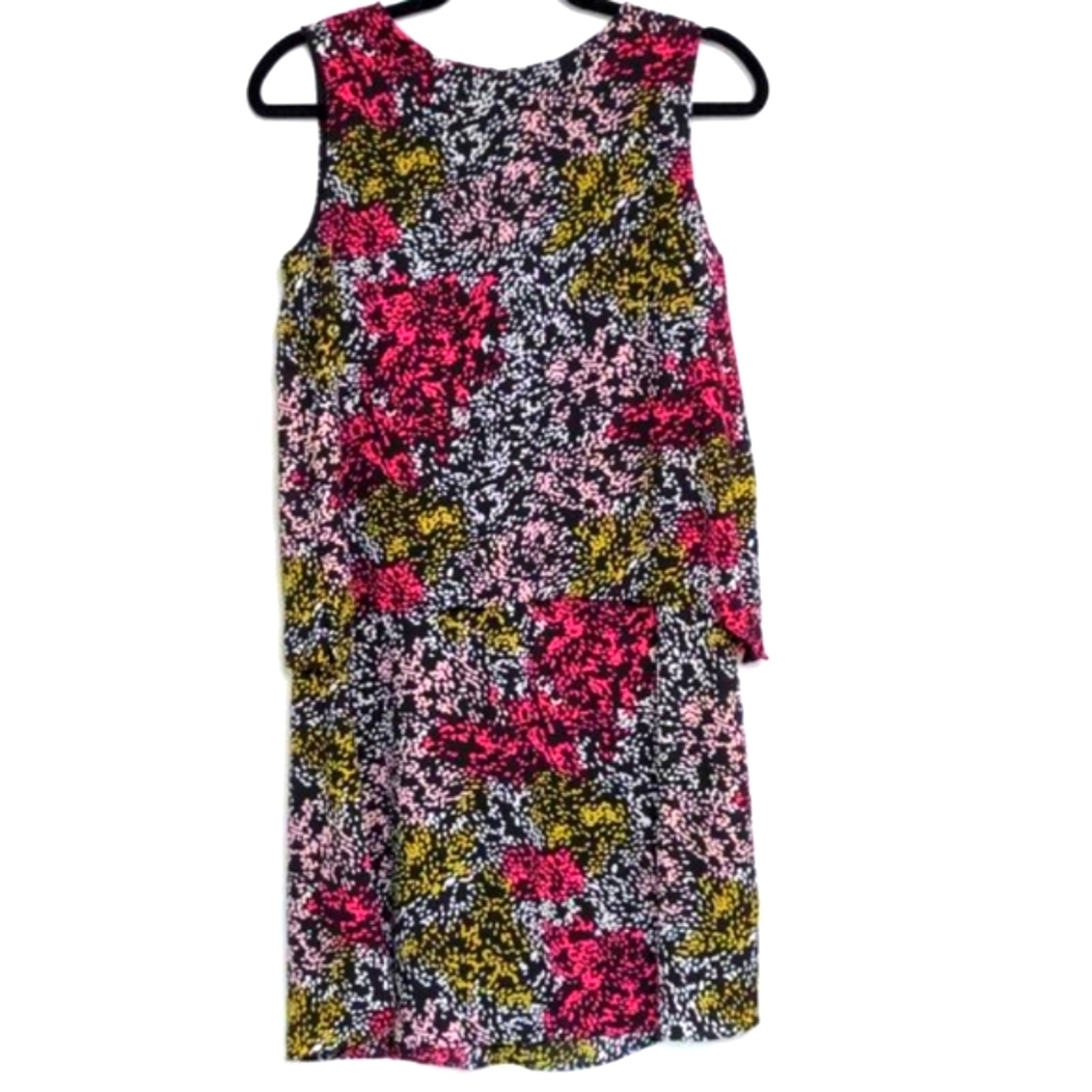 Vintage 90s Abstract Floral Tiered Sleeveless Midi Dress Flowercore